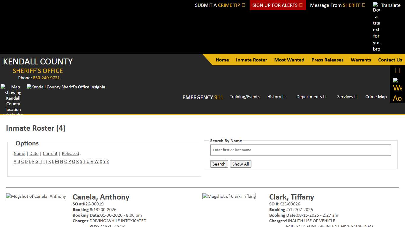 Inmate Roster - Current Inmates Alpha C - Kendall County Sheriffs Office