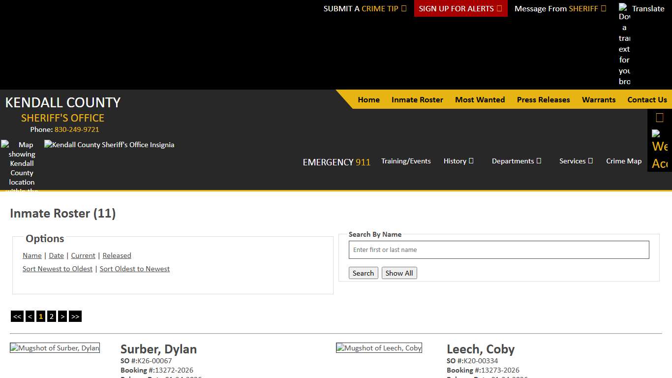Inmate Roster - Released Inmates Booking Date Descending - Kendall County Sheriffs Office